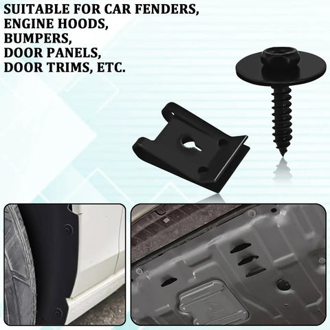 Hot Rod Ready M4.2 Fender Liner Screw Bolts And U Nut Clips For Garage Upgrade Universal hex head fasteners with U-nut clips.