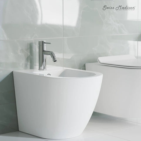 Ivy Bidet Faucet Chrome Finish with solid brass construction, single handle for hot and cold, modern one-hole installation