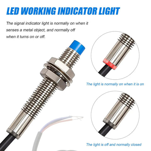 Inductive Proximity Sensor M8 2mm Sensing Distance Pro Grade NPN Normally Closed Three Wire DC 6V To 36V Switch with LED