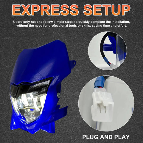 Rugged Dirt Bike LED Headlight Kit With High Beam Low Beam DRL For Yamaha WR250F WR450F 2002-2025 express setup