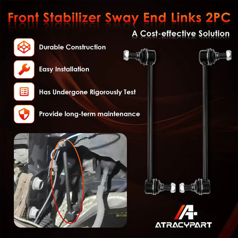 Front Sway Bar Links 2pc For 2007-2017 Chevy Equinox And GMC Terrain, black OEM-style end links with ball joints