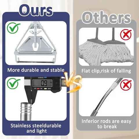 Comparison between Heavy Duty 59-Inch Mop Handle Pole and inferior mop rods, highlighting durability and stability features.