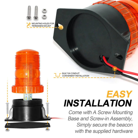Built Tough 30 Led Amber Strobe Light 30w Roof Beacon For Forklift Mower Atv Truck 4 Pack showing mounting base and conduit for easy installation.