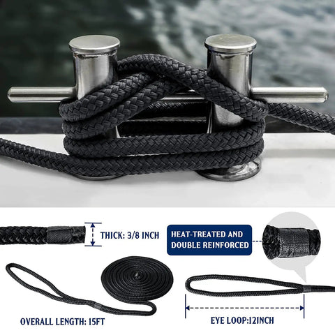 Hefty Double Braided Nylon Dock Lines With 12 Inch Loops Deliver Rock Solid Hold And Tough As Nails 5800 Lbs Breaking Strength For Kayaks And Pontoon Boats Up To 30 Feet Built Reliable wrapped around a stainless steel cleat.