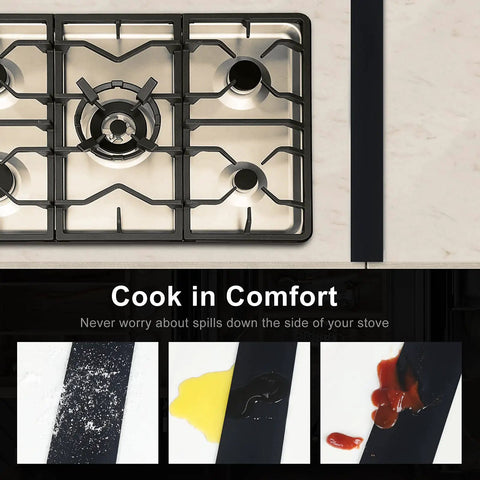 Stove Gap Cover 21 Inch Silicone Gap Filler for Kitchen Counter and Stove Heat Resistant Easy Install Easy Clean Keeps Crumbs and Spills Out Black 2 Pack shown