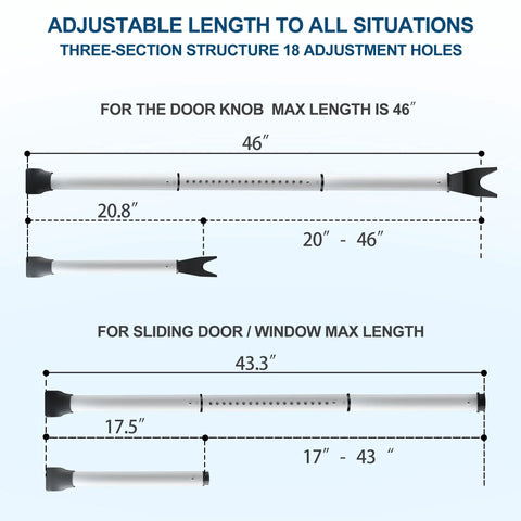 Rock Solid Door Security Bar Heavy Duty Stopper Jammer Adjustable Steel Braced Barricade length measurements for door use