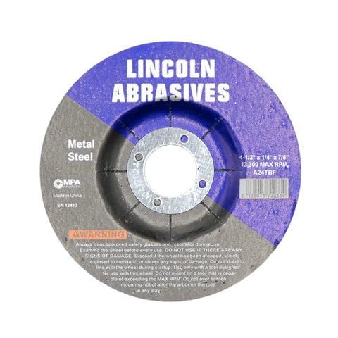 Heavy Duty 50-Pack 4.5 Inch Grinding Wheels T27 Depressed Center For Metal With Aluminum Oxide Grain, Fiberglass Reinforced, 1/4 Inch Thick, 7/8 Inch Arbor, Multipurpose Grinding, Deburring, Rust Removal