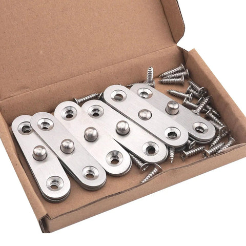 Six Piece Quality Heavy Duty Stainless Steel Pivot Hinges Delivered With Slick 360 Degree Swivel And Effortless No Sweat Mounting For Household Cabinet Doors in a box with screws.