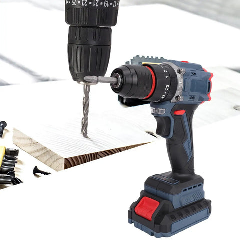 Heavy Duty Cordless Drill Kit Bad Boy with 1500 RPM and 25 Torque Settings for effortless drilling into wood.