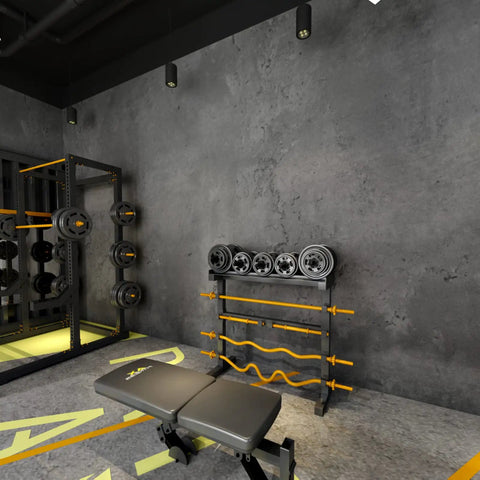 Gym with 16x118 Inch Dark Grey Concrete Wallpaper Peel And Stick 3D Matte Textured Thick Cement Vinyl Wrap Self Adhesive Removable.