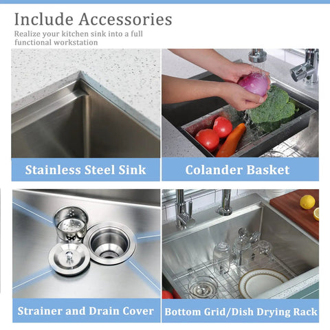 Compact Stainless Steel Undermount Kitchen Sink 15 By 17 Inches, 10 Inch Deep Single Bowl featuring accessories