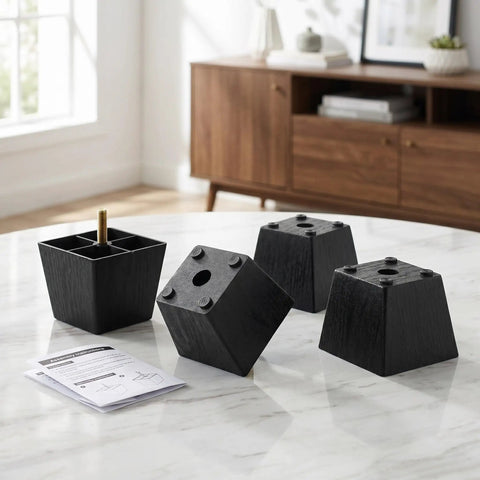 Eight Piece Square Sofa Foot Supports With Threaded Adjustable Feet For Chairs Cabinets And Shelves Plastic And Metal Furniture Legs