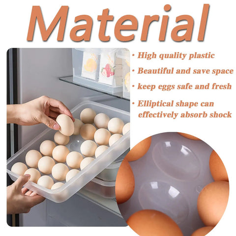 Two Pack Covered Egg Holder Set Clear Stackable Egg Trays For Refrigerator Each Tray Holds 24 Eggs Total 48 Eggs Durable Plastic Storage