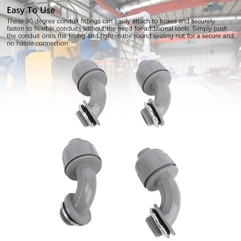 20 Pack Liquid Tight Connectors 3/4 Inch NPT 90 Degree PVC Conduit Fittings for securing flexible conduits easily.