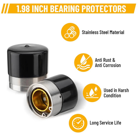 4 Pack 1.98 Inch Trailer Wheel Bearing Protectors Hub Guards With Auto Grease Check for Boat Trailer, showcasing stainless steel design.