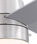 Close-up of 52 Inch LED Ceiling Fan with Light Kit, Brushed Nickel Finish, Silver and Gray Teak Blades.