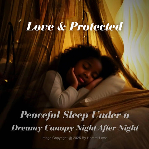 Child sleeping under a Black Bed Canopy With Star Lights For Kids And Adults, creating a cozy private nook with night sky vibe.
