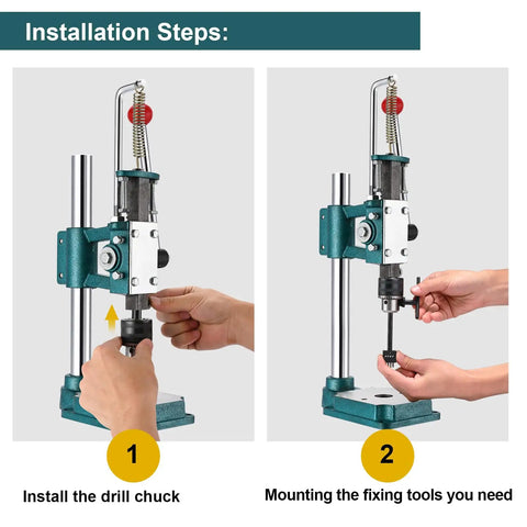 Installation steps for Beast Mode Heavy Duty Leather Hole Puncher Hand Press Machine For DIY Leather Crafting with tools.
