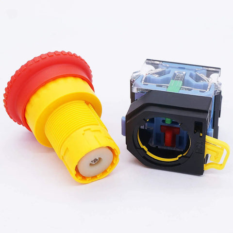 Red Mushroom Emergency Stop Push Button Switch, self-locking rotary, 3 positions, 2NO, 10A 440V, 1NO 1NC, industrial control parts