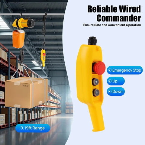 Heavy Duty Electric Chain Hoist 1 Ton Load Capacity 2200 Lbs With 1300W Copper Motor control panel with emergency stop and operation buttons.