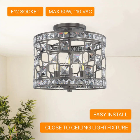 Crystal Decor Semi Flush Mount Ceiling Light Fixture In Modern Farmhouse Style with elegant glass crystals installed in room