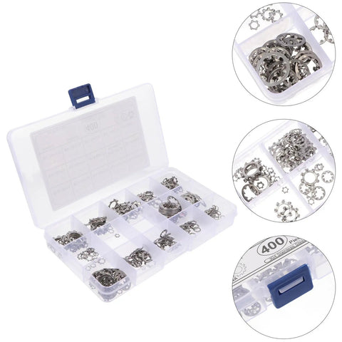 400Pcs Stainless Steel Tooth Lock Washer Set With External And Internal Serrated Washers in transparent storage box
