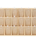 Top Shelf Solid Pine Wood Jewelry Organizer Tray With Eighteen Roomy Slots with burlap compartments, ideal for earrings and bangles.