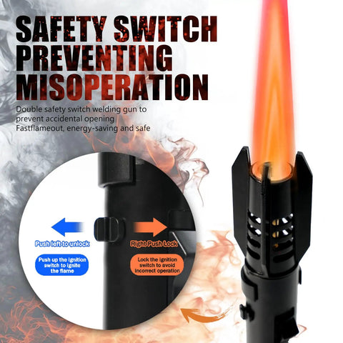 Campfire Ready Torch Lighter With Jet Flame Windproof Refillable Adjustable Flame And Safety Lock detail with safety switch