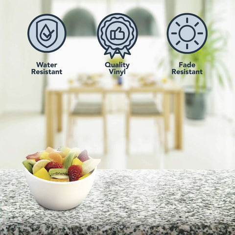 36x72 Inch Black Granite Countertop Vinyl Laminate Sheet Peel And Stick Self Adhesive Backing, Heat Resistant, Water Resistant, And Stain Resistant, Realistic Granite Look For Kitchen And Bath Remodel with fruit bowl