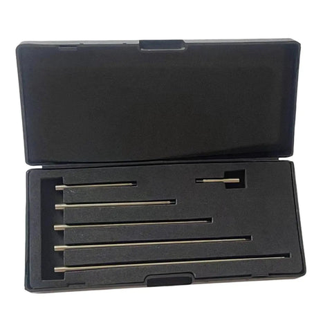 Six Piece Dial Indicator Extension Rod Set Extends From 1 To 6 Inches And Stacks To 21 Inches With Standard 4 To 48 Thread High Speed Steel Construction Ideal For Digital Dial Gauges And Precise Measurements In Shop in a black case