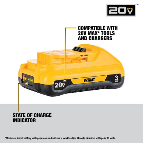 20V Max Battery Pack With Charger 3Ah Long Run Time Fuel Gauge LEDs No Memory Virtually No Self Discharge Durable Yellow Power