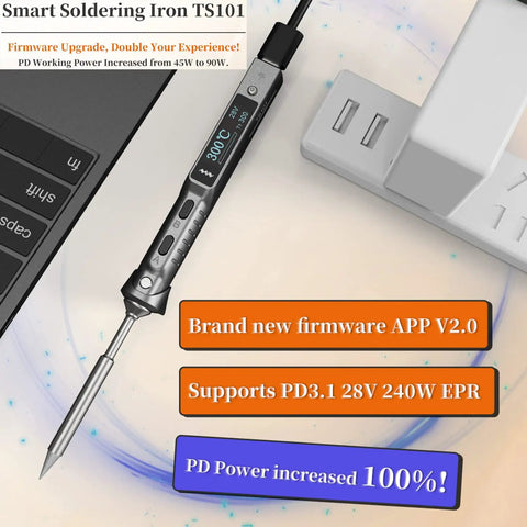 Smart Soldering Iron Upgrade TS101 With PD And DC Power 90W Max featuring OLED display and brand new firmware