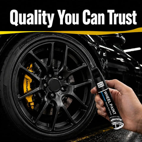 Gloss Black Rim Touch Up Paint And Wheel Scratch Repair Kit For Curb Rash Quick Dry Auto Wheel Refinisher application on black wheel.