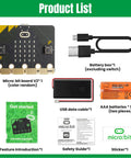 Microbit V2 Go Kit For Beginners With Built In LEDs And Sensors, Includes USB Cable And Battery Holder, Bluetooth Wireless, Compass, Radio, Temperature And Light Sensor For Dope Coding Projects. micro:bit board V2 with USB cable and battery holder