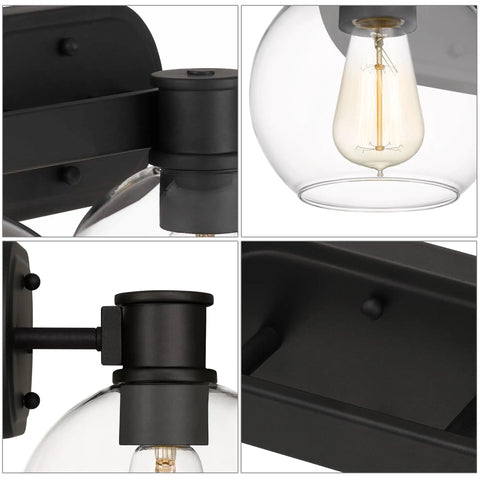 Modern Farmhouse 3 Light Vanity Light Industrial Wall Sconce With Clear Glass Globe Shade, graphite close-up details