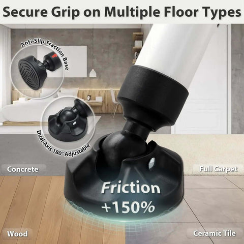 Heavy Duty 3 In 1 Door Security Bar With High Strength Steel And Anti Slip Rotating Base shown with different floor types