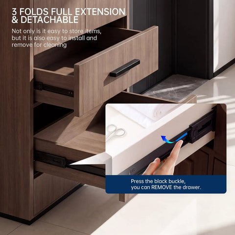 Heavy Duty Black Soft Close Drawer Slides One Pair 12 Inch Cabinet Runners with full extension feature for easy drawer removal.