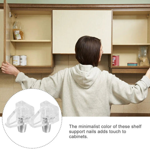 Clear Plastic Shelf Support Pegs Set Of 100 Self Locking Pins For Cabinet Shelves next to open kitchen cabinet