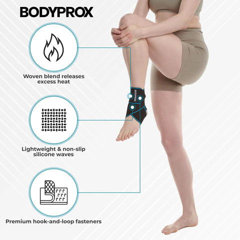 Woman wearing Ankle Support Brace 2 Pack With Adjustable Compression For Sports Protection One Size Fits Most For Men And Women
