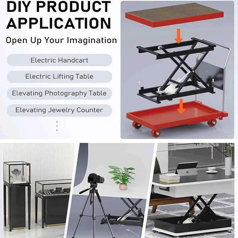 Sturdy Electric Scissor Lift Table With Height Adjustable Lifting Platform For Material Handling, shown in various applications.