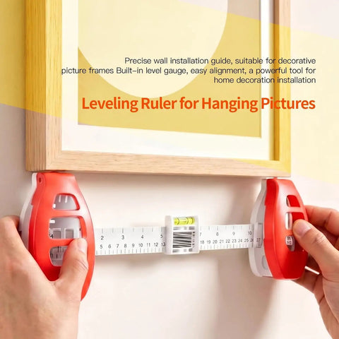 Slick 3 In 1 Picture Hanging Tool With Built In Bubble Level And Magnetic Nail Setter Dead Nuts Accurate Measuring Guide for fast frame wall mounting with ruler.