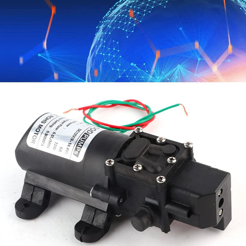 Ycauty Micro Diaphragm Liquid Transfer Pump Compact High Power Flow 6.0 Liters Per Minute Silent Operation For Fish Tanks Aquariums And Garden Irrigation Systems Durable ABS Housing With 12V Direct Current Input, showing pump with wires.