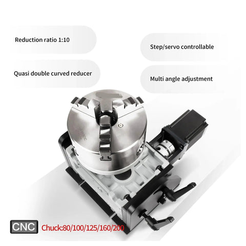 Tough As Nails CNC Dividing Index Head Gearbox Rotary Table Positioner With Smooth Speed Control for 100mm chuck with multi-angle adjustment.