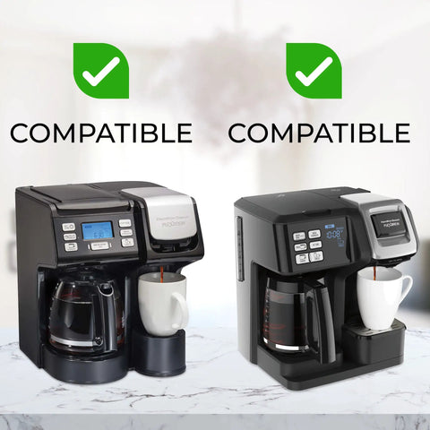 Replacement Bottom Needle For K Cup Holder with FlexBrew coffee makers, showing compatibility with stainless steel needle in use
