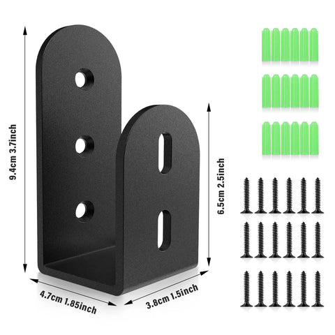 Heavy Duty U Bracket Door Security Bar For 2x4 Lumber Wall Mount Black Steel Dead Lock Reinforcer 6 Pack showing one black steel u bracket with screws