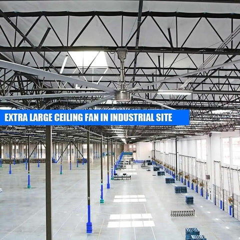 Heavy Duty Industrial Ceiling Fan 236 Inch HVLS Large Diameter Air Circulator With Eight Rugged Aluminum Blades For Warehouses Factories Gyms And Workshops That Knock Out Heat Dead On in an industrial warehouse.