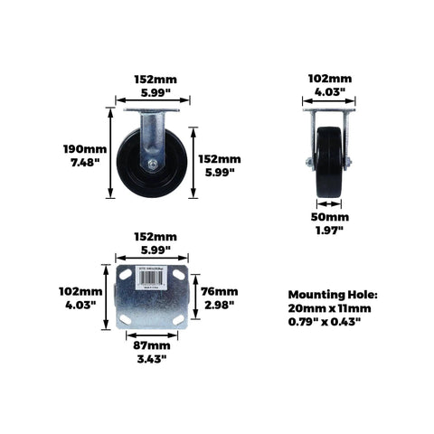 Rock Solid 6 Inch Phenolic Rigid Plate Caster Built Like A Tank For Heavy Hauls 840 Lb Load Capacity dimensions diagram