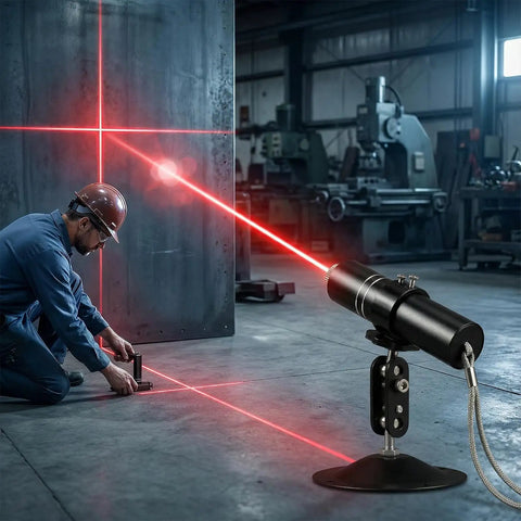 Three Head Red Laser Level With 2M Charger, 650nm Cross And Linear Laser Generator being used in construction site
