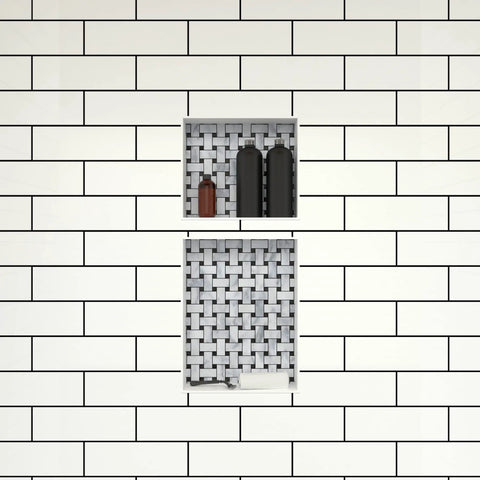 All-In-One Niche With Double Recessed Shower Shelves, Two-Shelf Bathroom Organizer, 34 Inch High By 16 Inch Wide, Black Finish