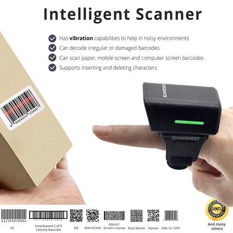 Hands Free Ring Barcode Scanner 1D 2D QR Wearable Finger Reader With Bluetooth USB 2.4GHz No Software Needed scanning package
